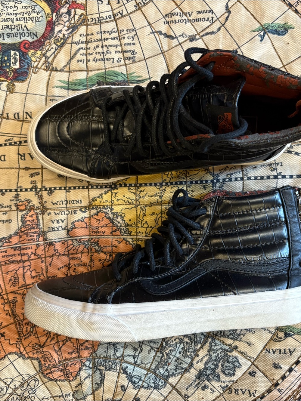 Vans Black Croc-Embossed High-Top Sneakers with White Sole
